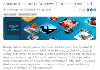 Amazon Appstore on Windows 11 to be discontinued