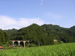 田んぼとアーチ型の石橋