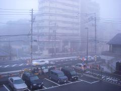 朝霧に包まれた箱崎