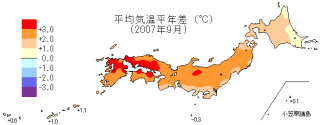 2007年9月の気温分布図