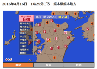 2016年4月16日1時25分ごろ熊本県熊本地方