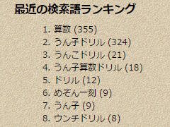 1位算数 (355)、2位うん子ドリル (324)、3位うんこドリル (21)