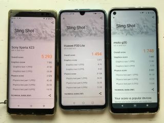 XZ3が5293、P30 Liteが1494、moto g8が1748